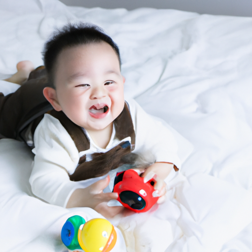 תמונה של תינוק שמח משחק בצעצוע