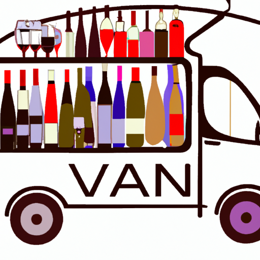 איור של ה-Vino Van, עם מגוון יינות המוצגים בצורה בולטת.